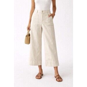 Bagatelle Collection Women’s Khaki Wide Leg Crop Pants 12 Boho Beach Pockets